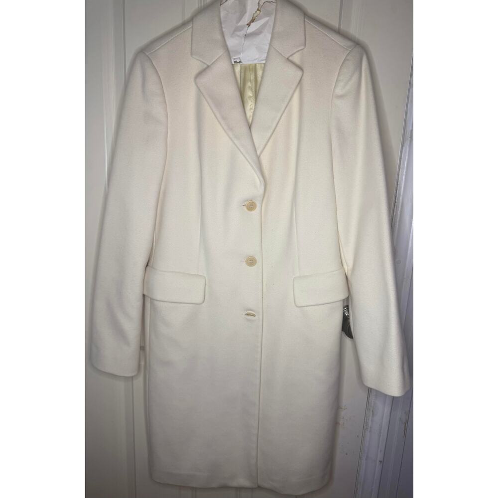 Vintage United Colors of Benetton Cream Wool Blend Overcoat Size M Medium